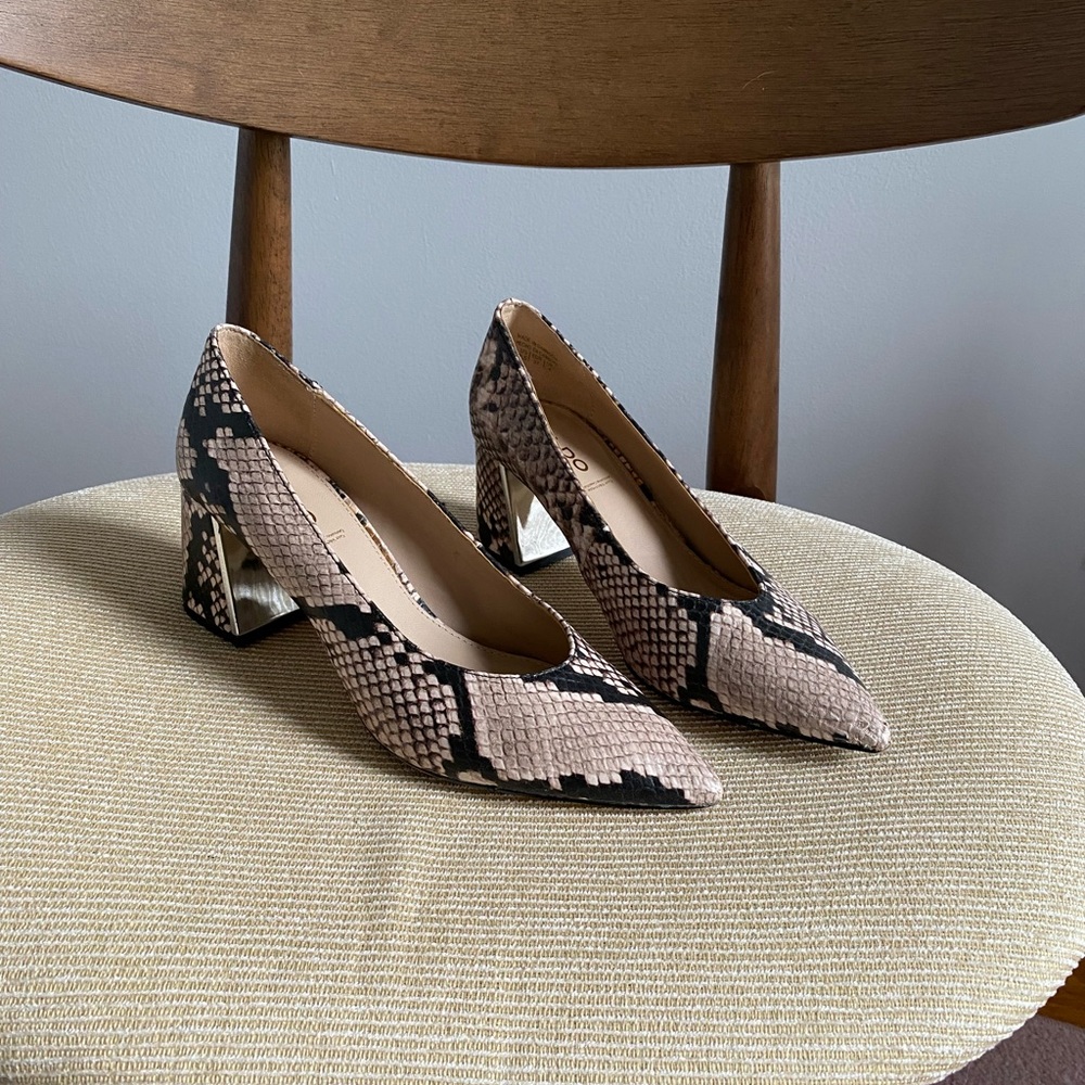 Snakeskin block heels